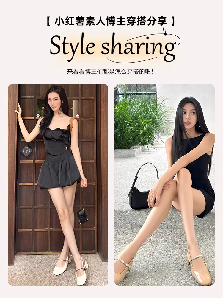 Giày sandal nữ mũi kín, kiểu mới hè 2025, phối chân váy, gót dày, giày quai hậu, giày Mary Jane.