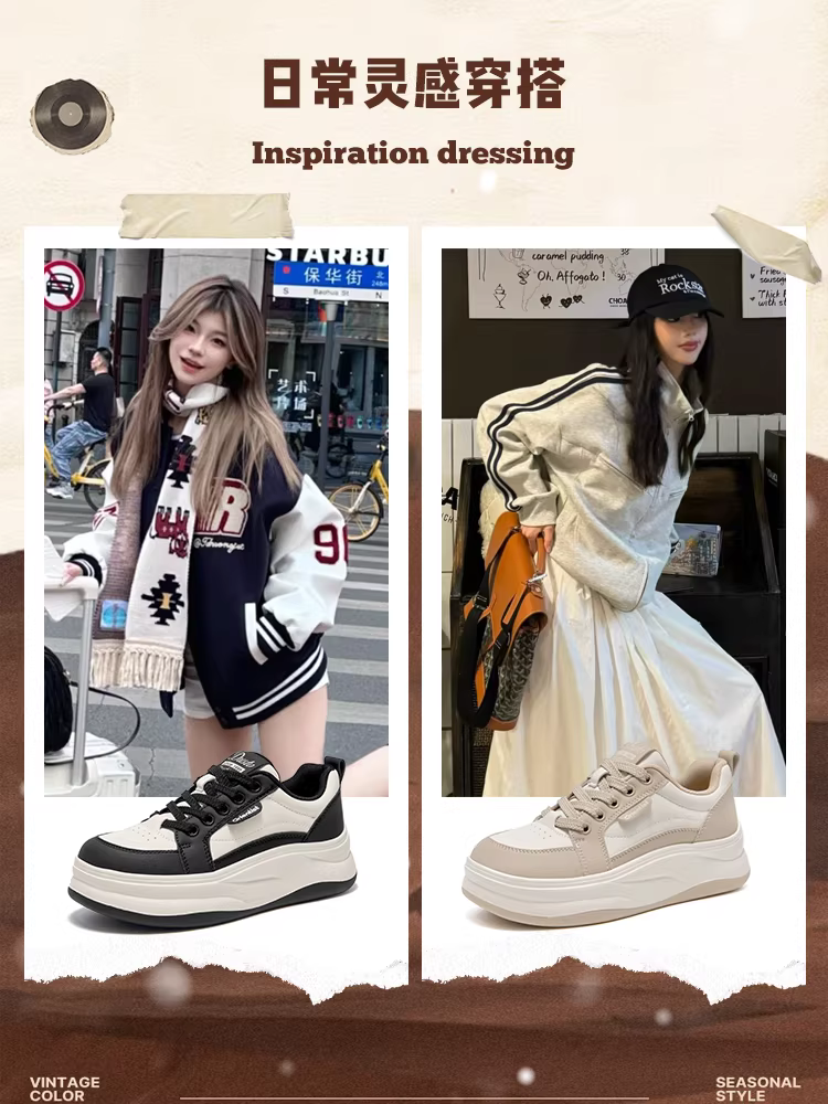 Giày thể thao nữ đế dày 2025 mẫu mới thu đông giày panda giày thể thao thường ngày giày tăng chiều cao màu trắng