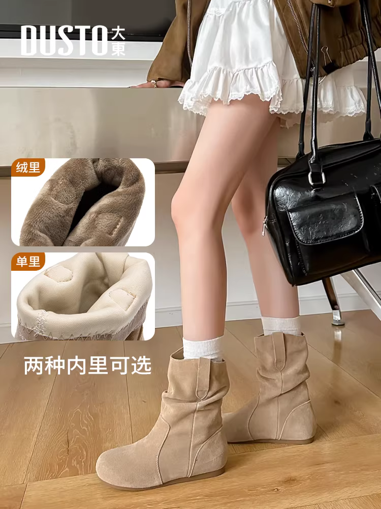 Giày bốt ngắn kiểu Birkenstock Dadong dành cho nữ 2025, mẫu giày bốt mới phổ biến mùa thu đông, giày lót lông cừu, giày nữ mùa đông, giày bốt cổ thấp retro