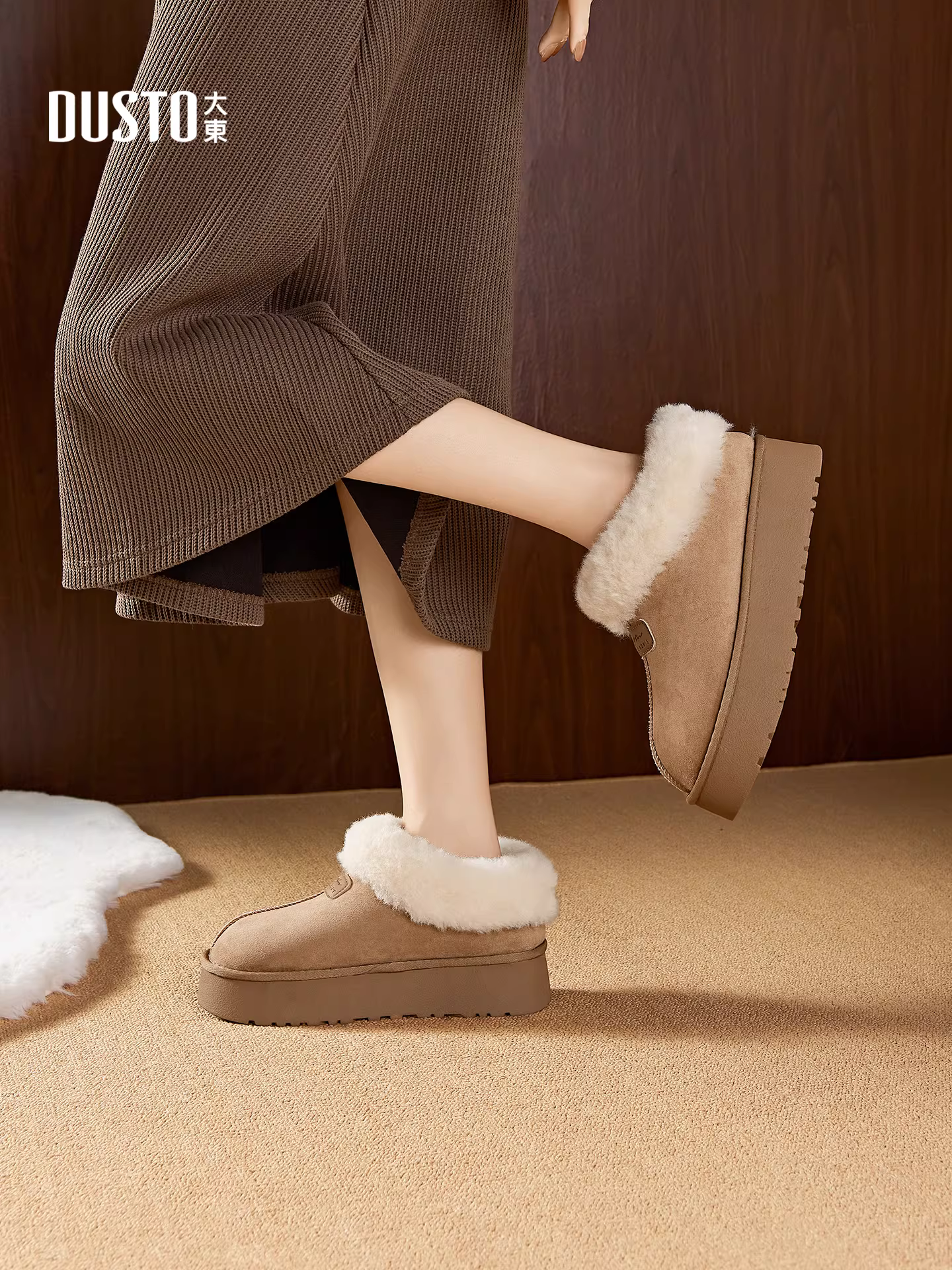 Giày bốt đi tuyết lót lông Dadong dành cho nữ, giày cotton dày đế dày lót lông cừu giữ ấm mùa đông mới năm 2025 để đi ngoài trời, giày lông thú.