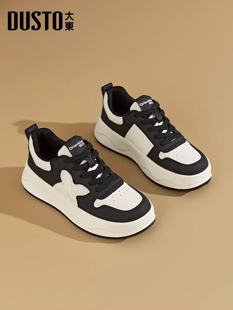 Giày thể thao Dadong nữ 2025, giày mùa thu đông mới, giày nữ đế dày tăng chiều cao, giày thể thao, giày đen trắng họa tiết panda