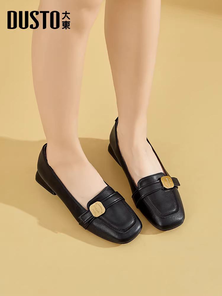 Giày lười nữ đế xuồng mùa thu 2025 kiểu mũi vuông, gót dày, dễ mang, đi làm