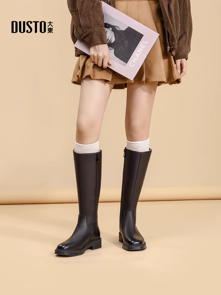 Giày bốt nữ cao cổ mùa thu đông 2025, bốt nữ màu nâu Melard mới, bốt ôm dáng, bốt cao cổ đi xe.