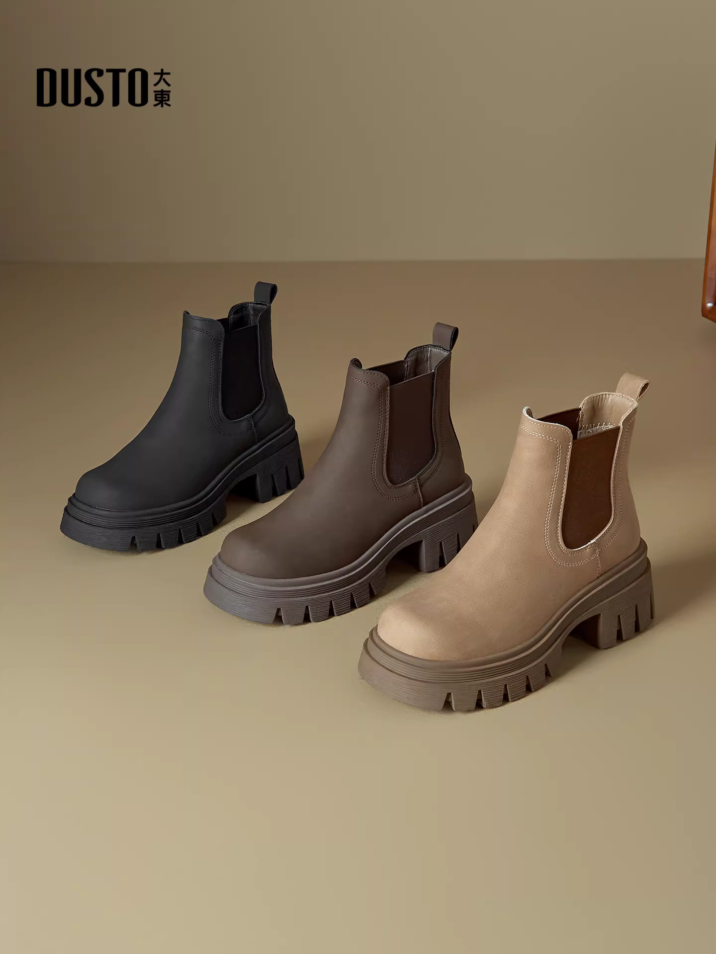 Giày bốt đế dày gót thô Dadong dành cho nữ, kiểu mới mùa thu 2025 dành cho nữ dáng nhỏ, kiểu bốt ống khói, kiểu Anh, kiểu bốt Martin.