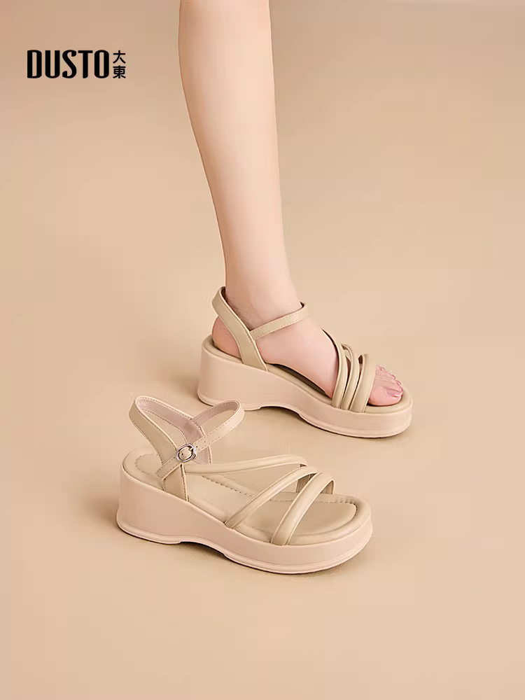 Dép đế dày Dadong dành cho nữ, giày cao gót đế xuồng kiểu xỏ ngón mùa hè mới 2025, dép La Mã mùa hè dành cho nữ.