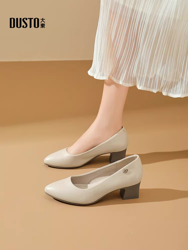Giày cao gót đế thô Dadong màu đen dành cho nữ, kiểu dáng thu mới 2025, thoải mái, thích hợp đi làm và đi làm hàng ngày