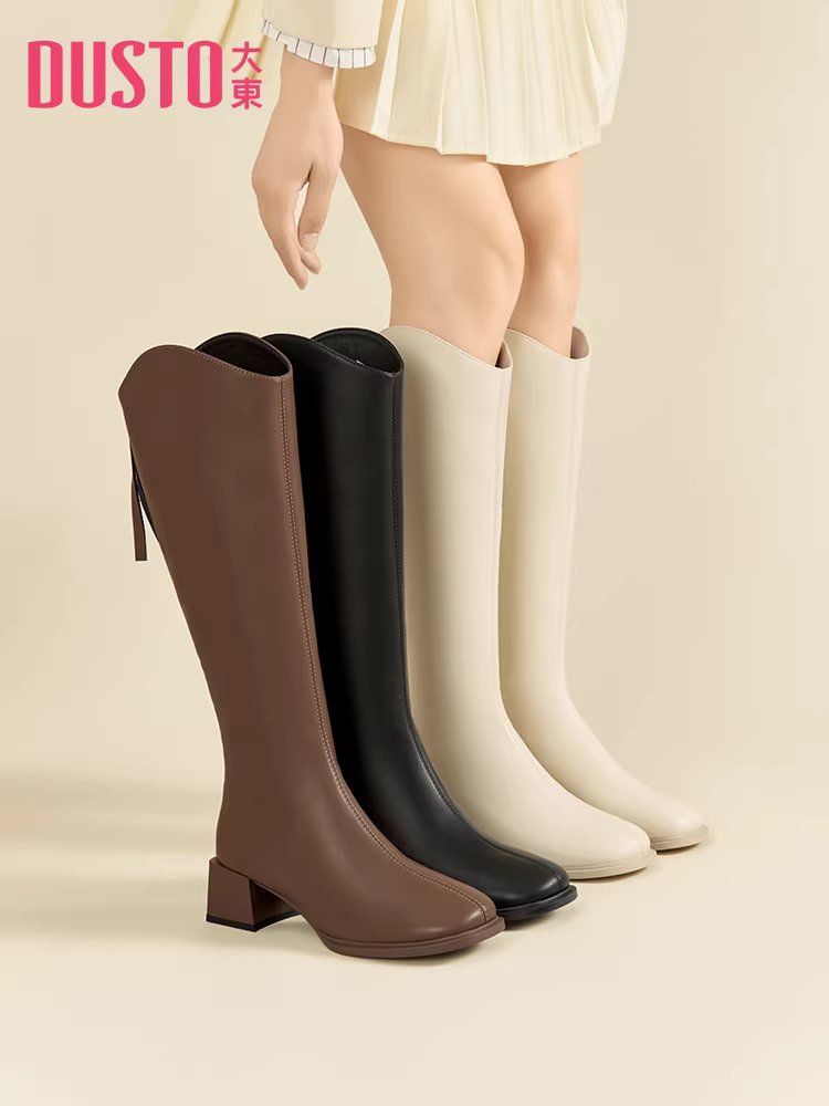 Giày bốt cổ cao dáng chữ V Dadong dành cho nữ, mẫu mới thu đông 2025, gót dày, gót cao, bốt cao cổ, bốt cưỡi ngựa cao cổ dành cho người nhỏ nhắn