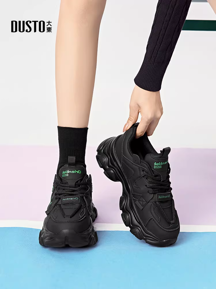 Giày thể thao đế dày nữ 2025 kiểu dáng mới thu đông, giày thể thao thường ngày nữ 2025, giày đen nữ