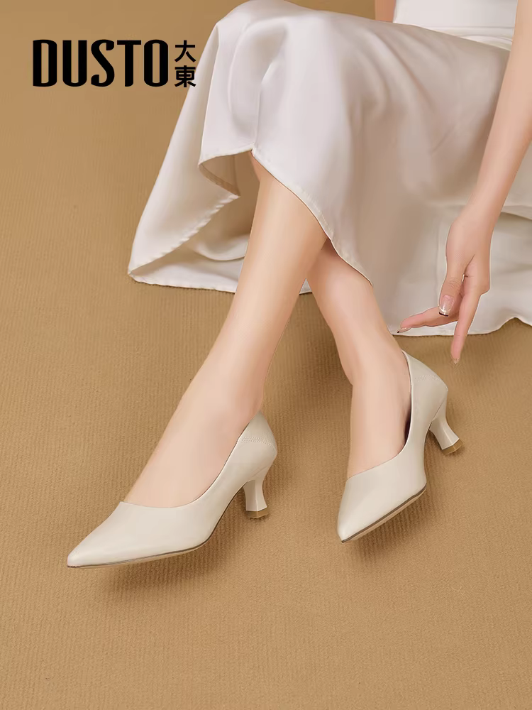 Giày cao gót màu đen Dadong dành cho nữ, thanh lịch và thoải mái, giày cao gót mũi nhọn mùa thu mới 2025, giày công sở.
