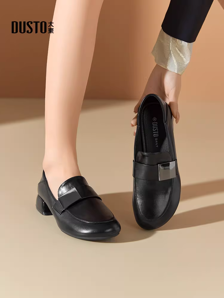 Giày cao gót đế thô Dadong dành cho nữ 2025 kiểu Pháp mới mùa thu, giày công sở thanh lịch, giày nữ đế thấp đa năng, giày da nữ