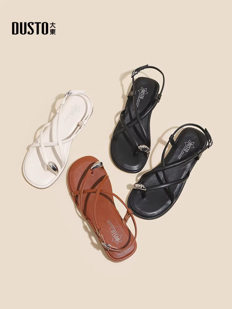 Dép quai mảnh Dadong dành cho nữ, áo khoác ngoài mùa hè, thiết kế mới thời trang 2025, giày La Mã đế bằng mũi tròn kiểu niche