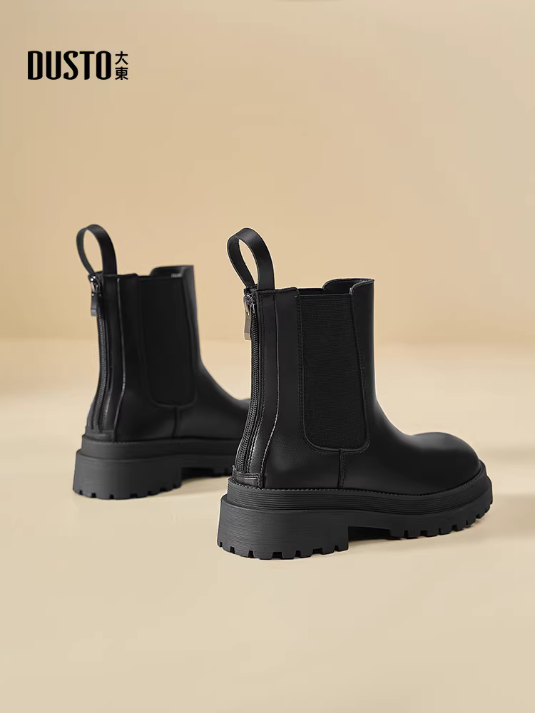 Giày bốt ngắn màu đen Dadong dành cho nữ 2025 mẫu mới hot mùa thu đông, kiểu Chelsea đế dày tăng chiều cao, giày Martin nữ