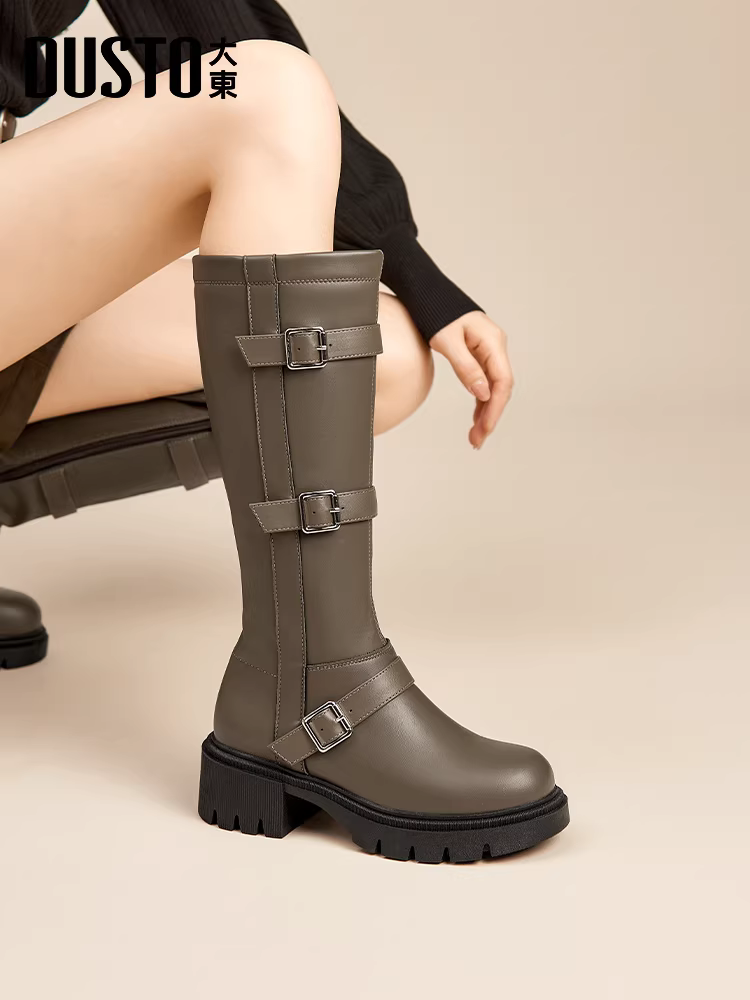 Giày cao cổ Dadong dành cho nữ, mẫu mới thu đông 2025, màu đen, kiểu cao bồi miền Tây, đế dày, cổ cao.