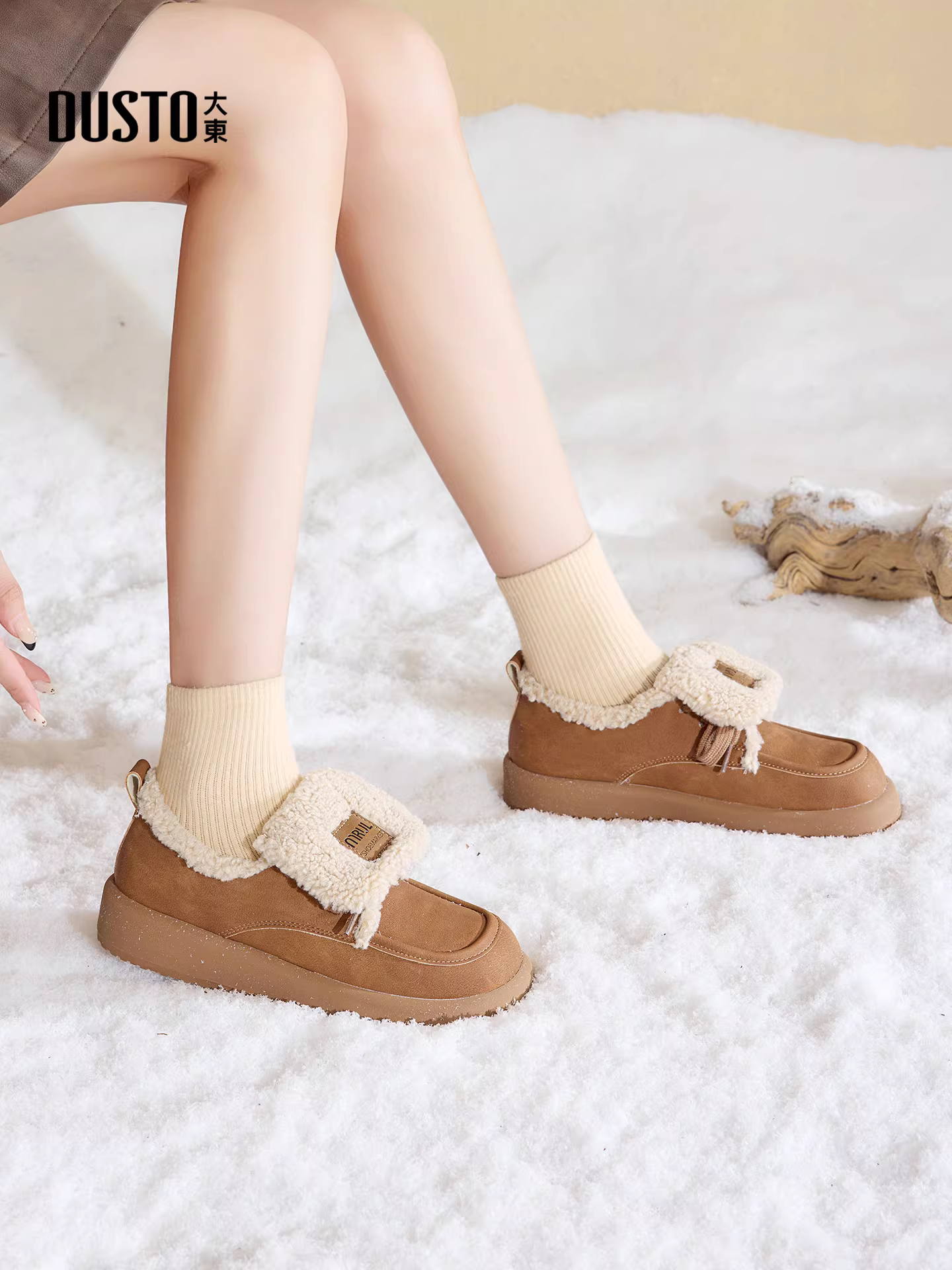 Giày bốt nữ đế dày mùa đông 2025 mới, lót lông giữ ấm, giày bông Đông Bắc cổ thấp, kiểu Birkenstock