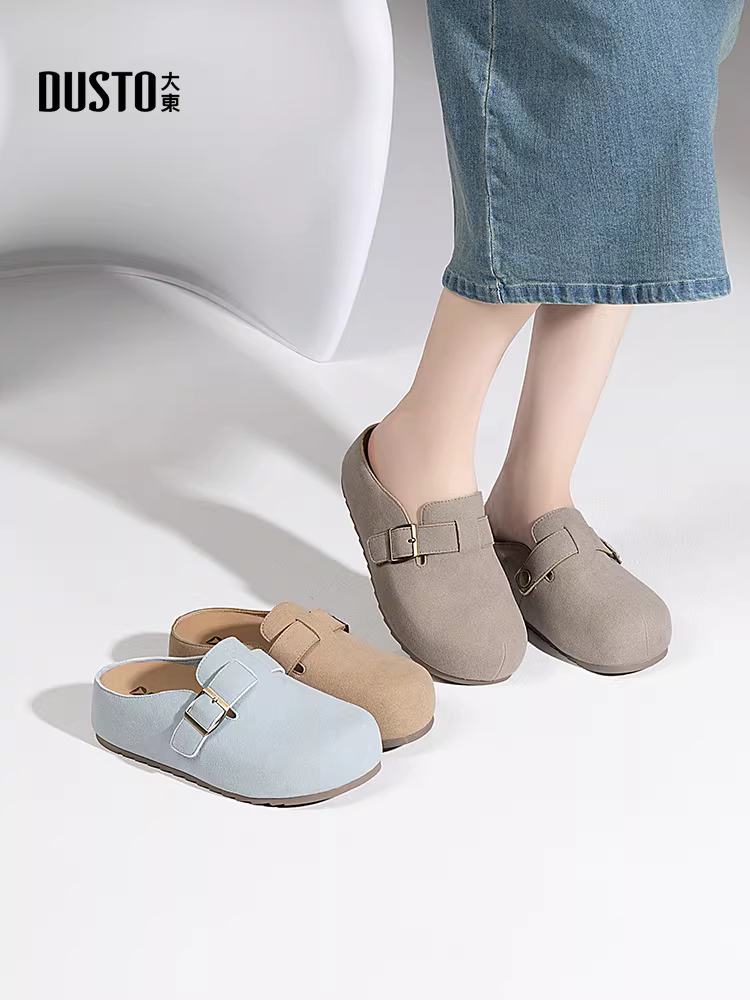 Giày dép nữ đế dày, mũi kín, mùa thu 2025, giày nữ mới, kiểu dáng Birkenstock, kiểu lười.
