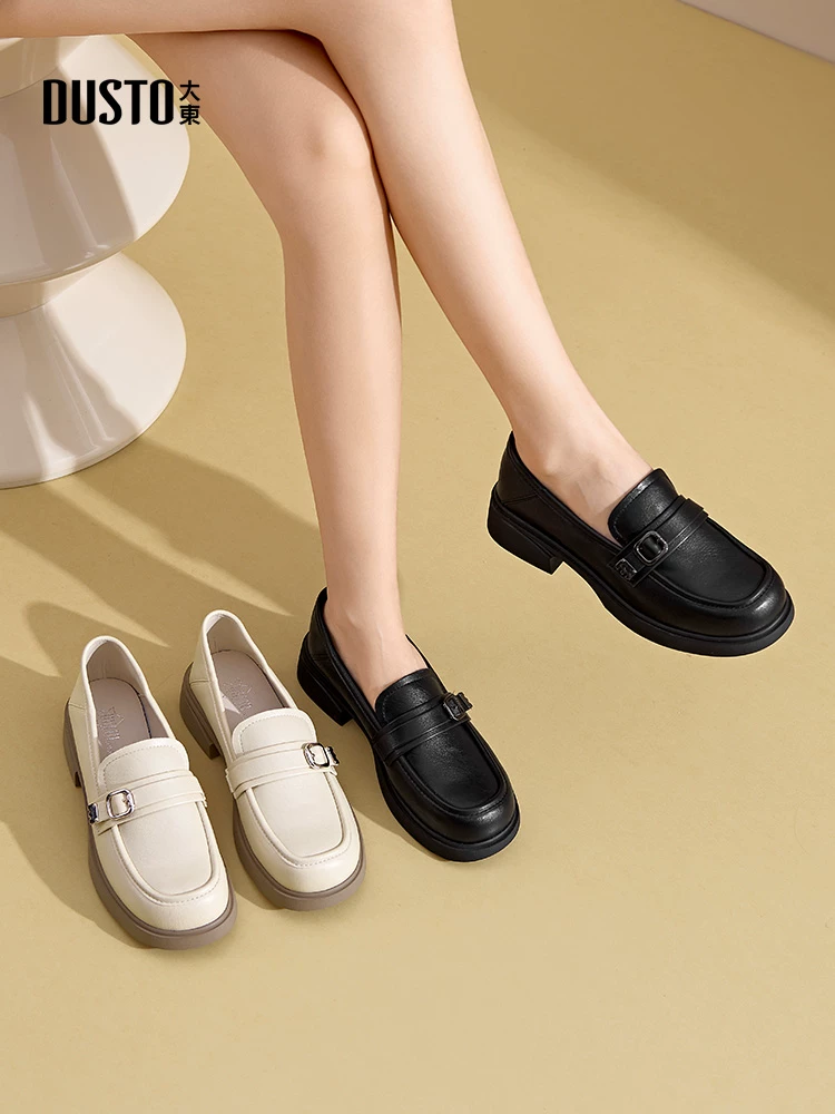 Giày da nhỏ kiểu Anh Dadong màu đen dành cho nữ 2025, mẫu mới mùa thu, kiểu lười, đế mềm, giày đơn, giày lười đế dày nữ