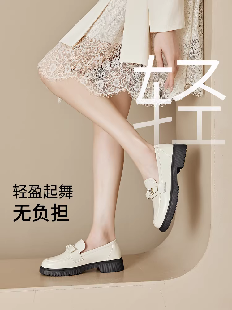 Giày bệt Dadong nữ 2025, giày nữ thu đông mới, đế mềm, kiểu lười, giày da đen, phong cách Nhật Bản, giày đơn.
