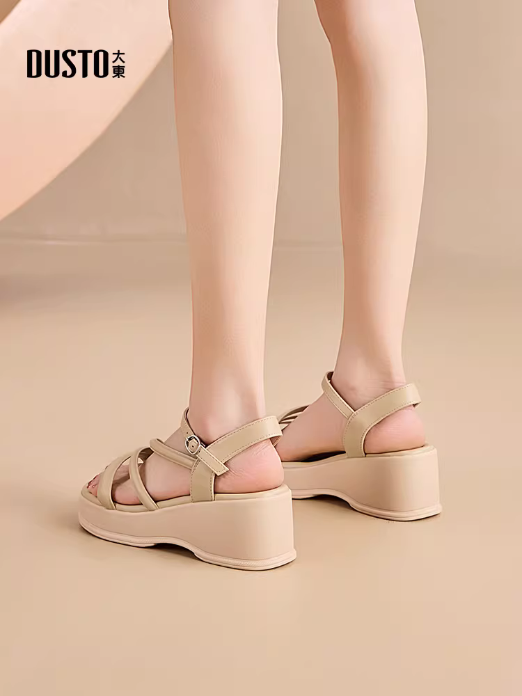 Dép đế dày Dadong dành cho nữ, giày cao gót đế xuồng kiểu xỏ ngón mùa hè mới 2025, dép La Mã mùa hè dành cho nữ.