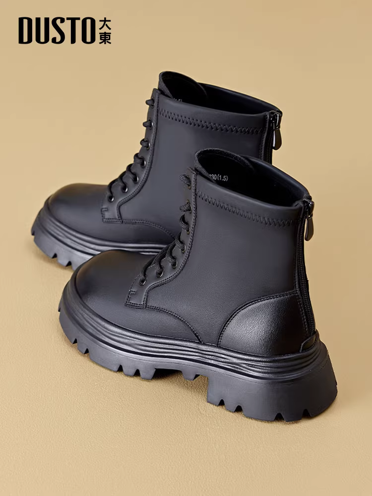 Giày bốt Martin phong cách Anh Quốc Dadong dành cho nữ 2025 Giày bốt nữ mùa thu đông mới màu đen Giày bốt đế dày tăng chiều cao Giày bốt ngắn buộc dây