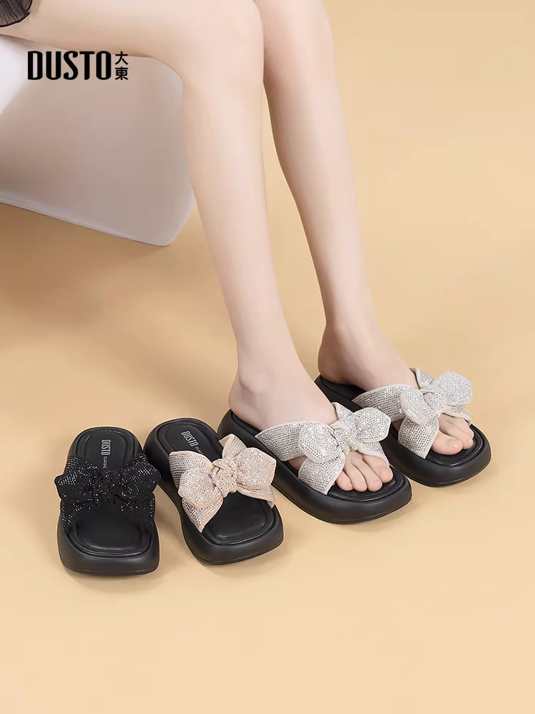 Dép nữ đế dày mềm mùa hè 2025 kiểu nơ dễ thương, thoải mái đi biển, đi ngoài trời