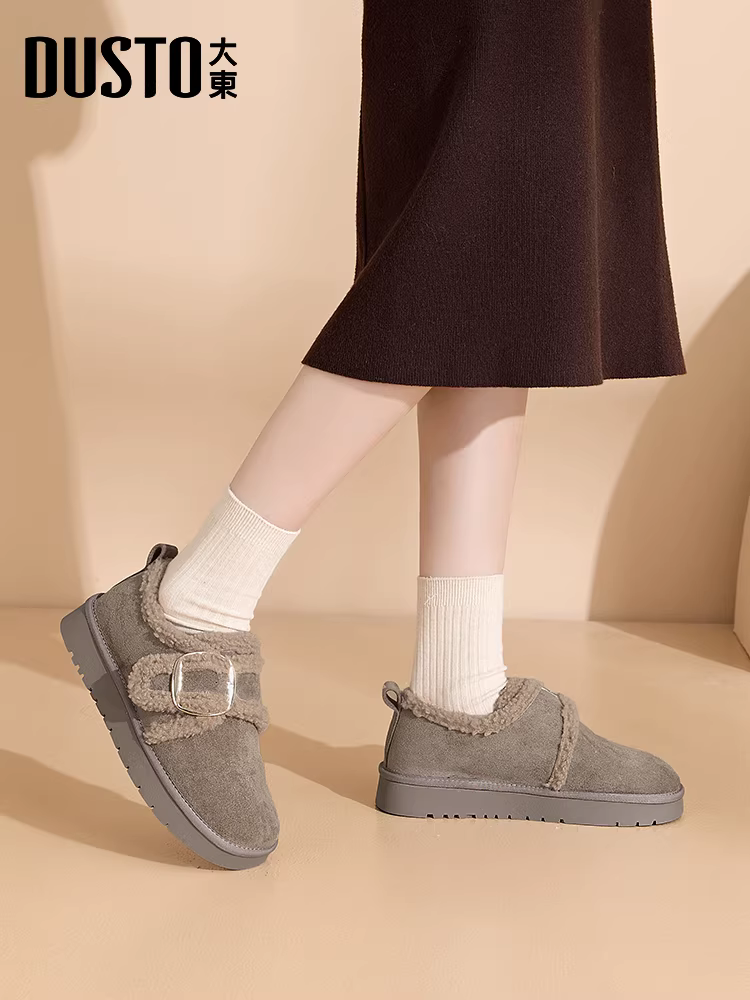 Giày Birkenstock lót lông Dadong dành cho nữ 2025, mẫu mới phổ biến mùa đông, giày bốt tuyết đế dày, giày lông ấm áp, giày bông Đông Bắc