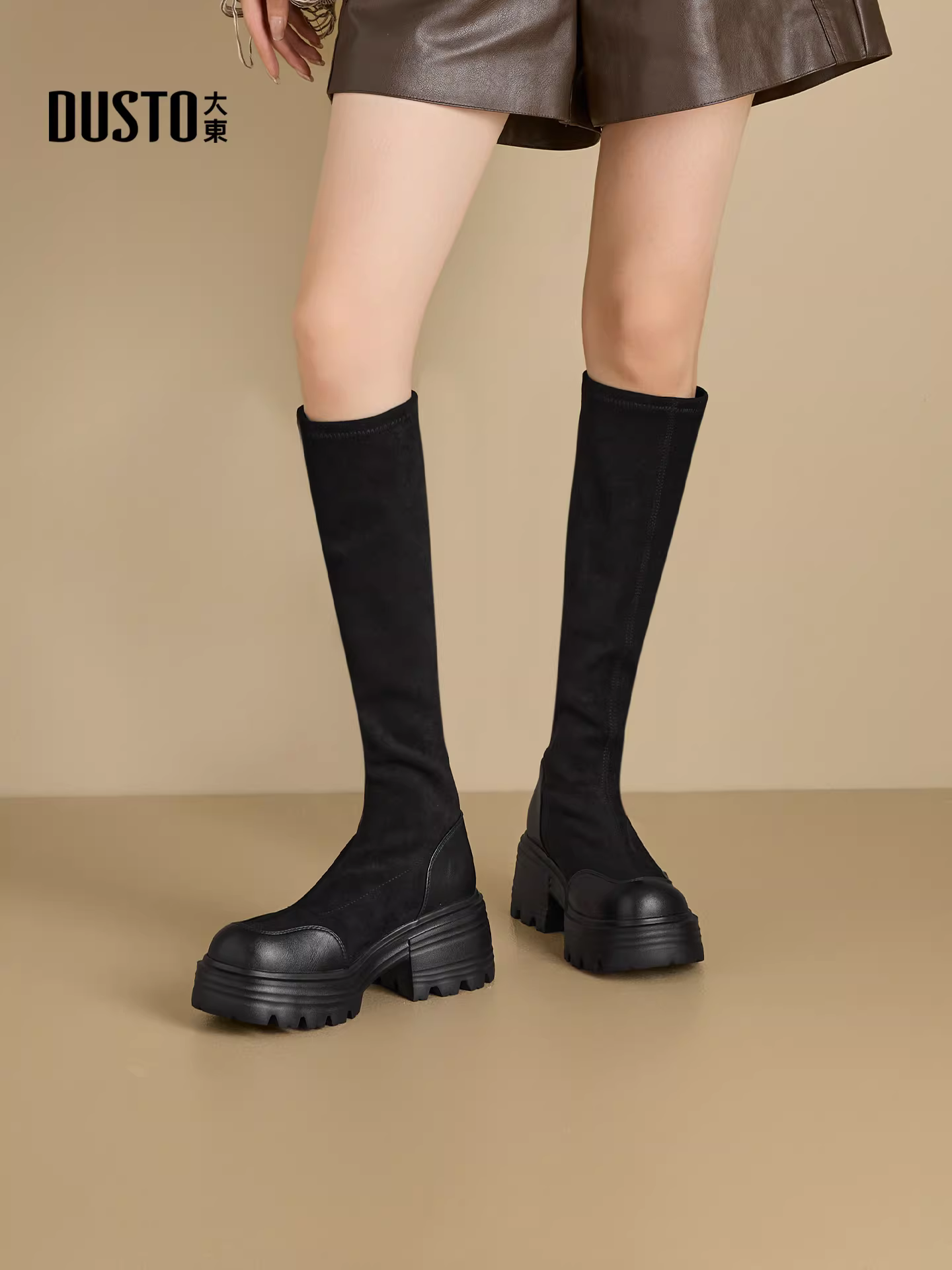 Giày bốt cao gót dáng ôm Dadong dành cho nữ, mẫu mới thu đông 2025, chất liệu da lộn, kiểu dáng thon gọn, dành cho người thấp, đế dày, tăng chiều cao.