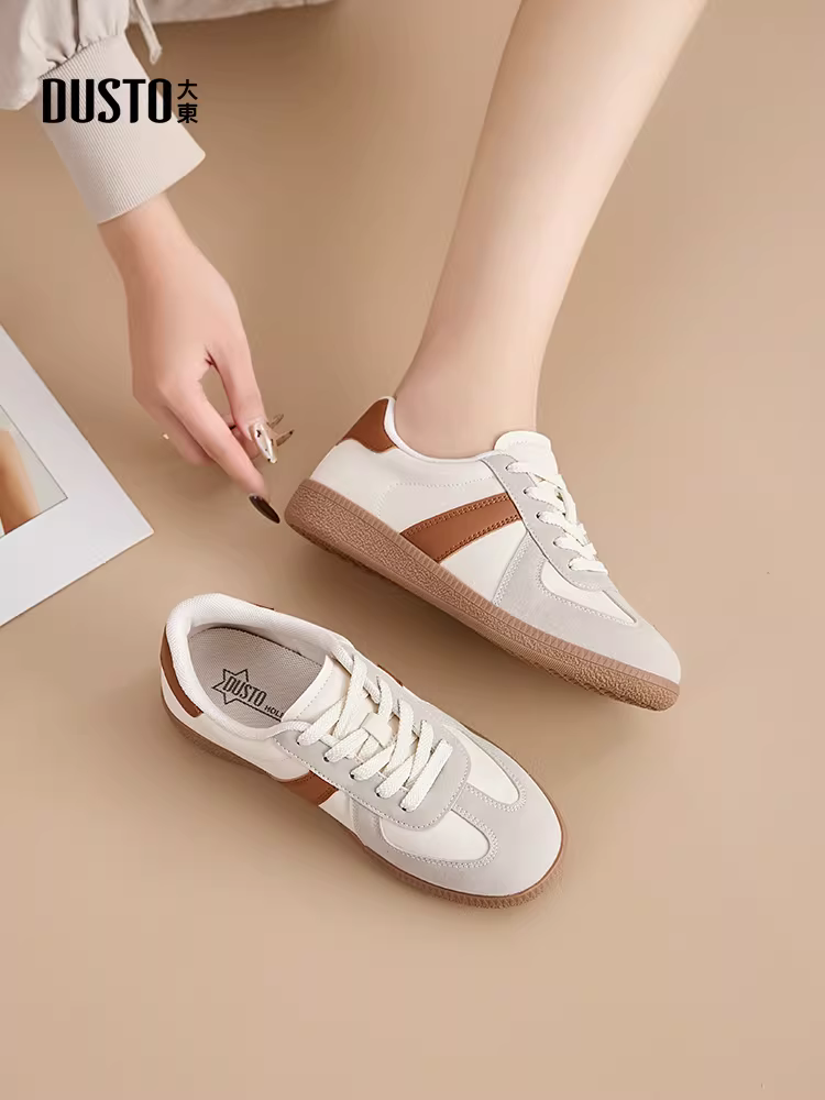 Giày thể thao retro Dadong dành cho nữ 2025, giày bệt nữ mùa thu đông, giày trắng đế mềm, giày thể thao thường ngày
