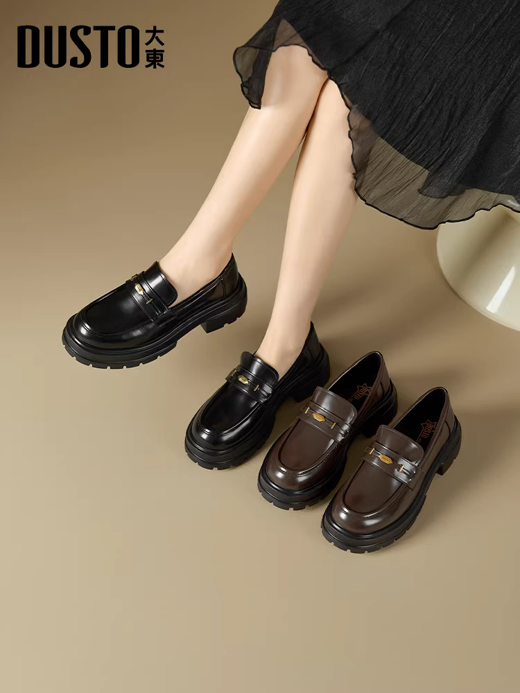 Giày lười nữ đế dày kiểu Anh mới 2025, mùa thu đông, màu đen, đa năng, kiểu JK, giày da nhỏ, dễ mang