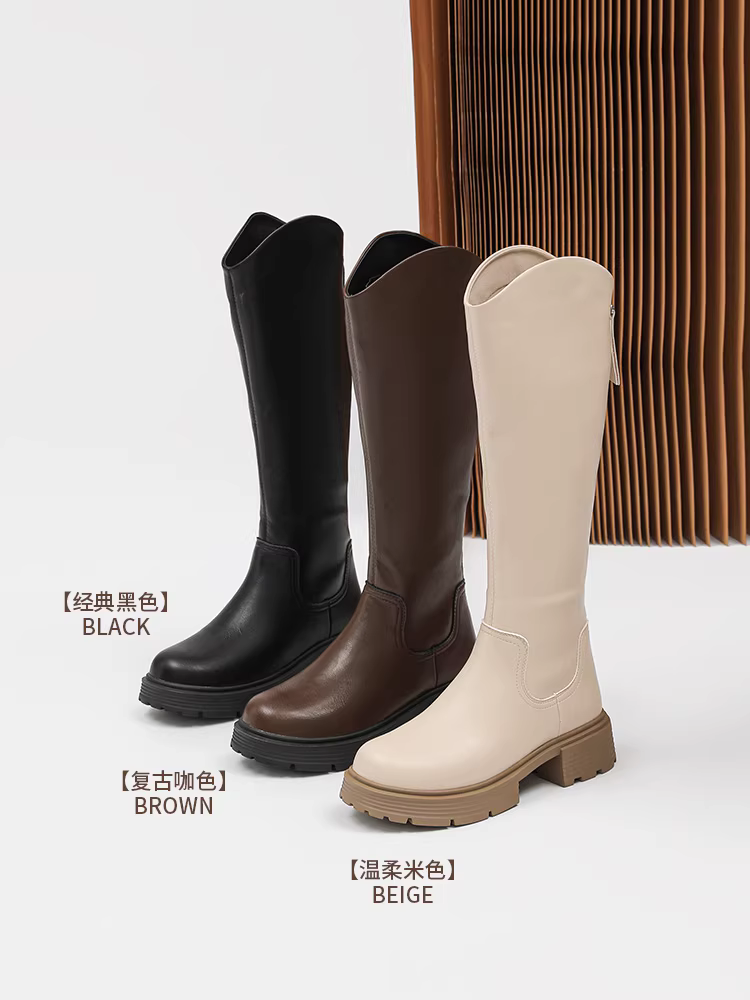 Giày bốt nữ cao cổ Dadong 2025 kiểu mới thu đông đế dày tăng chiều cao, kiểu dáng ôm sát, cổ cao, thích hợp đi xe