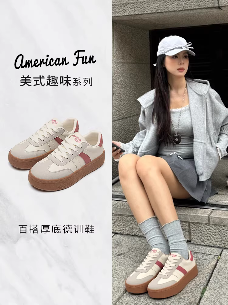 Giày thể thao đế dày Dadong kiểu cổ điển Đức dành cho nữ, mẫu mới thu đông 2025, màu đỏ, giày thể thao thường ngày, giày trắng