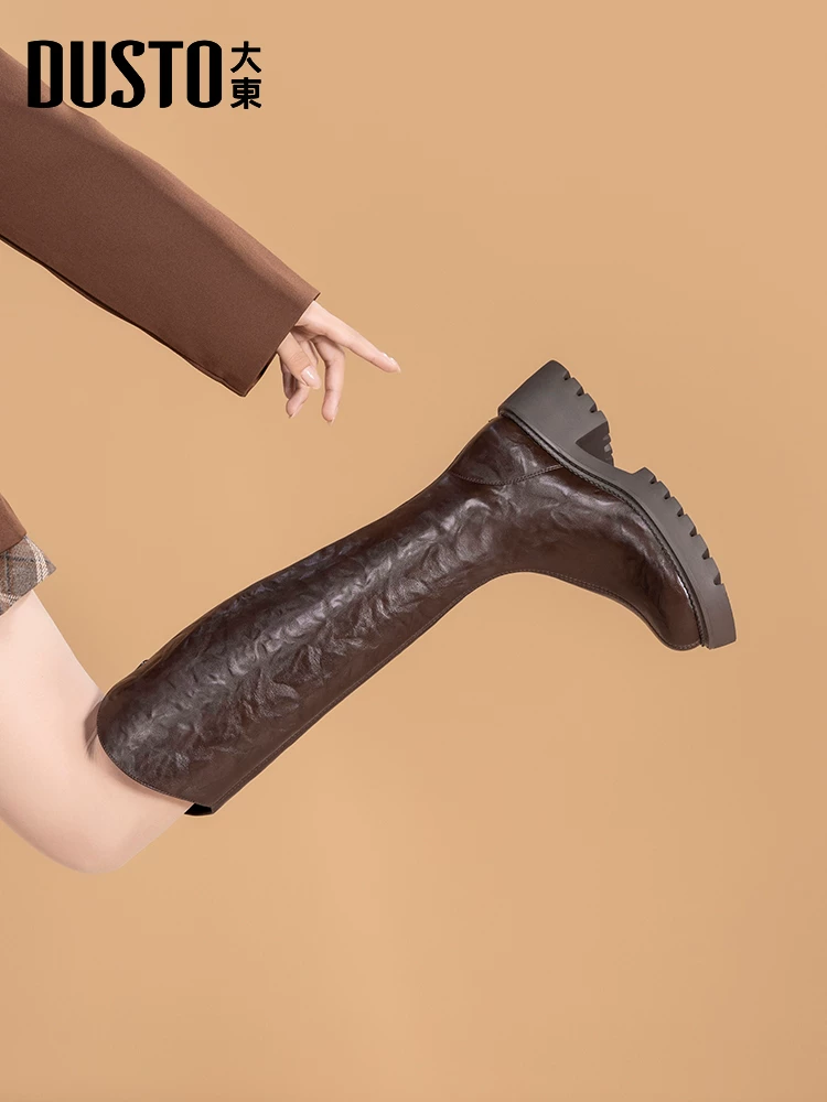 Giày bốt nữ dáng ngắn Dadong 2025, kiểu dáng thời trang thu đông mới, đế dày, cao cổ, kiểu đi cưỡi ngựa