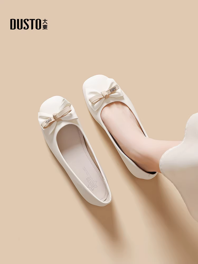 Giày lười nữ đế mềm mùa thu mới 2025, chất liệu da mềm, kiểu dáng bệt, có nơ