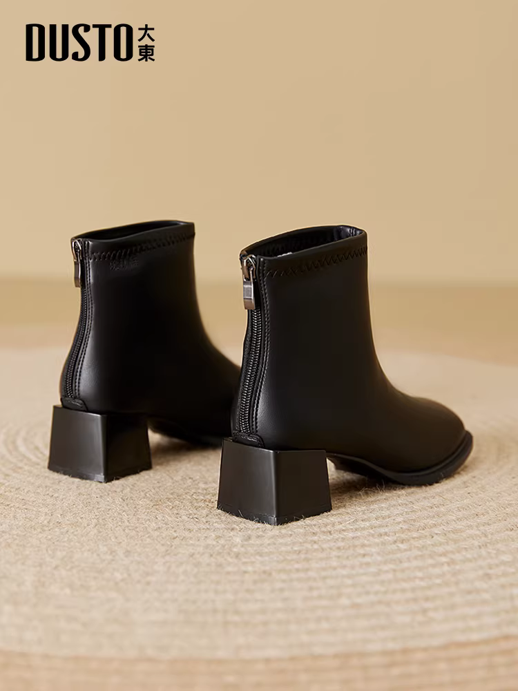 Giày bốt ngắn màu đen Dadong dành cho nữ 2025, kiểu Chelsea mới mùa thu, giày bốt ôm dáng, giày bốt cổ ngắn kiểu Pháp, giày bốt đế thô mùa đông