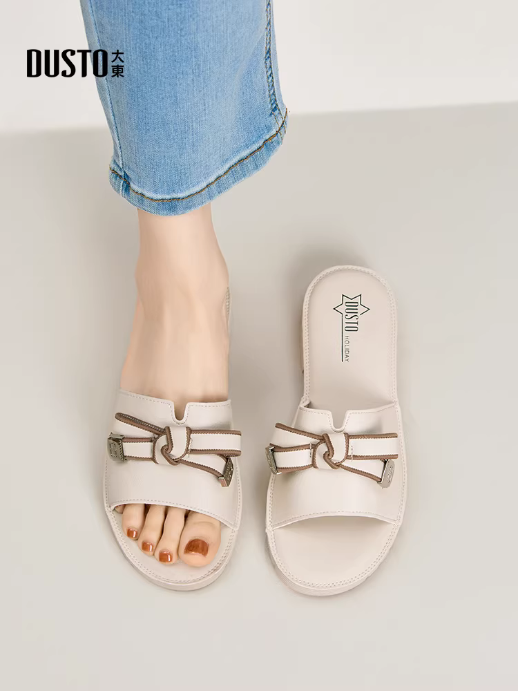 Dép đế bằng kiểu Chanel dành cho nữ của Dadong, dép sandal đế thấp thắt nơ thời trang mùa hè mới 2025, dép lười.