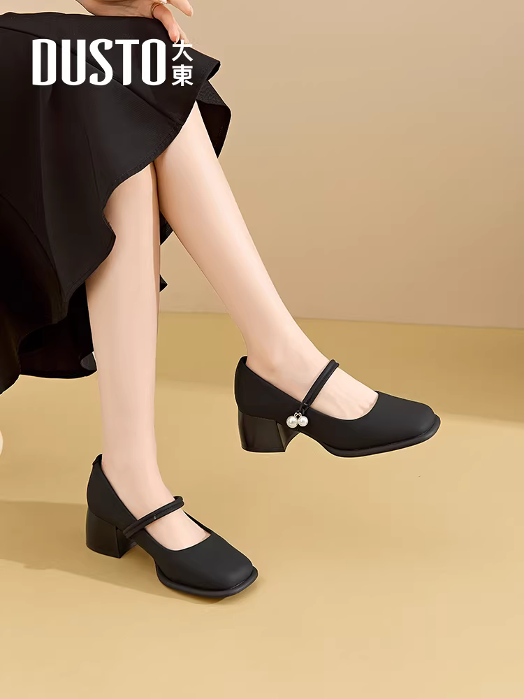 Giày đơn màu trắng Dadong dành cho nữ, kiểu mới mùa thu 2025, thích hợp đi cùng váy, giày Mary Jane gót thô, giày dạ hội, giày cao gót thoải mái và không gây mỏi cho bàn chân.