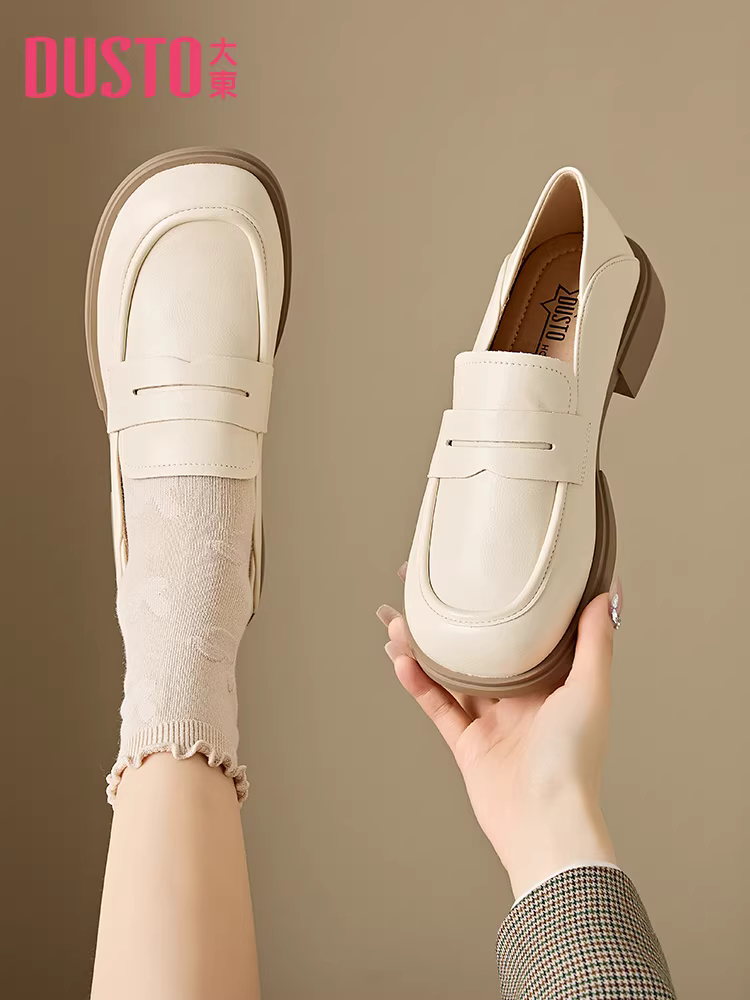 Giày lười nữ Dadong màu trắng siêu mềm, mẫu mới thu đông 2025, kiểu dáng Anh, giày da nhỏ, dễ mang.
