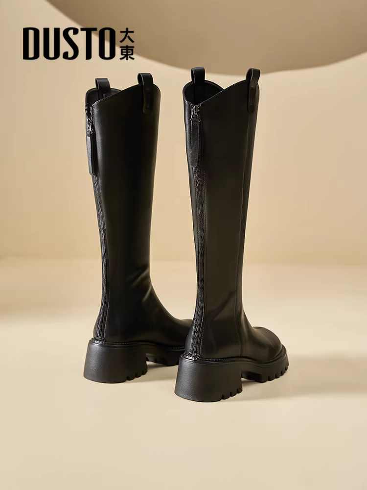 Giày bốt cao cổ đế dày Dadong dành cho nữ 2025, mẫu mới phổ biến mùa thu đông, màu đen, dành cho người nhỏ nhắn, kiểu dáng thon gọn, giày bốt cao cổ đi xe.