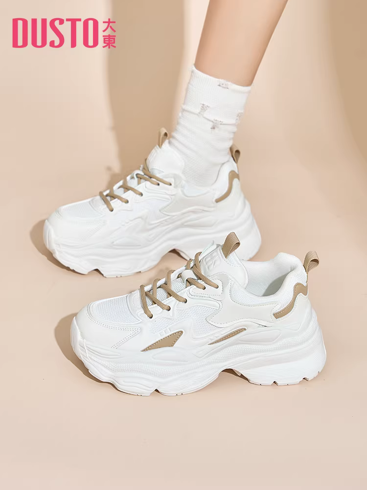 Giày thể thao đế dày nữ, mẫu mới hot mùa thu đông 2025, giày trắng đa năng, phong cách thể thao năng động.