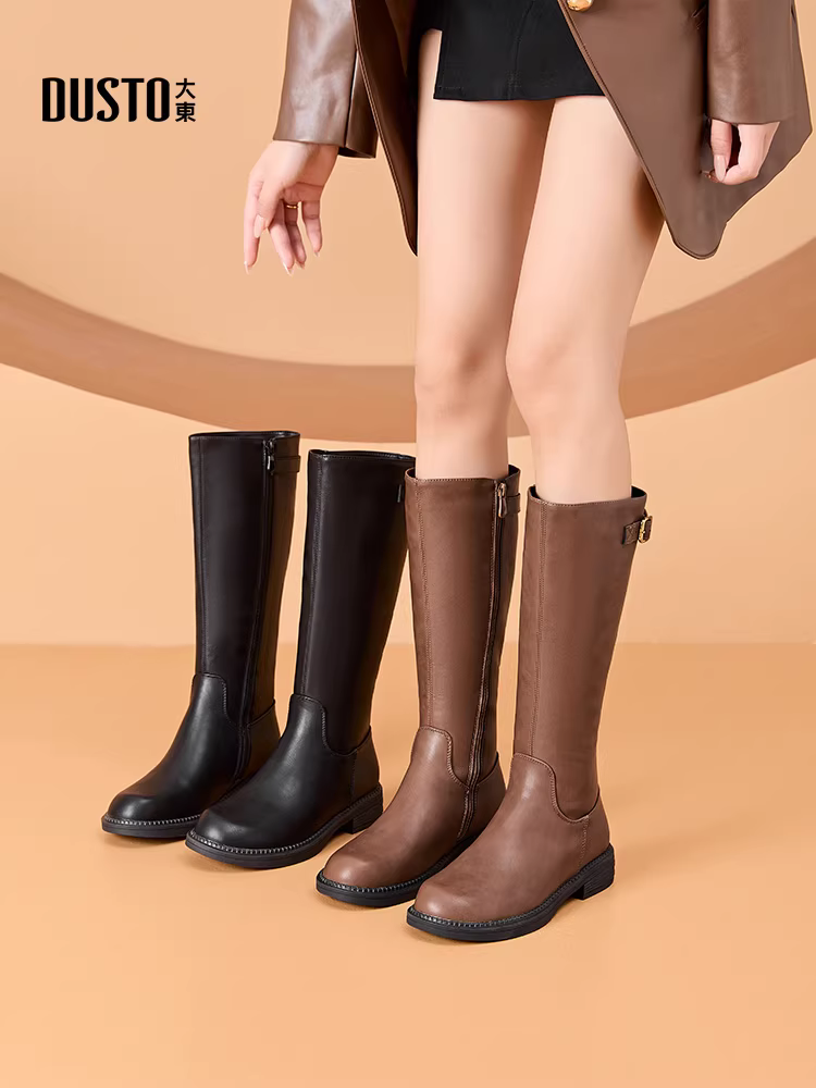 Giày cao cổ Dadong dành cho nữ, mẫu mới thu đông 2025, lót lông cừu, đế dày, kiểu dáng cổ điển, dành cho người thấp nhỏ.