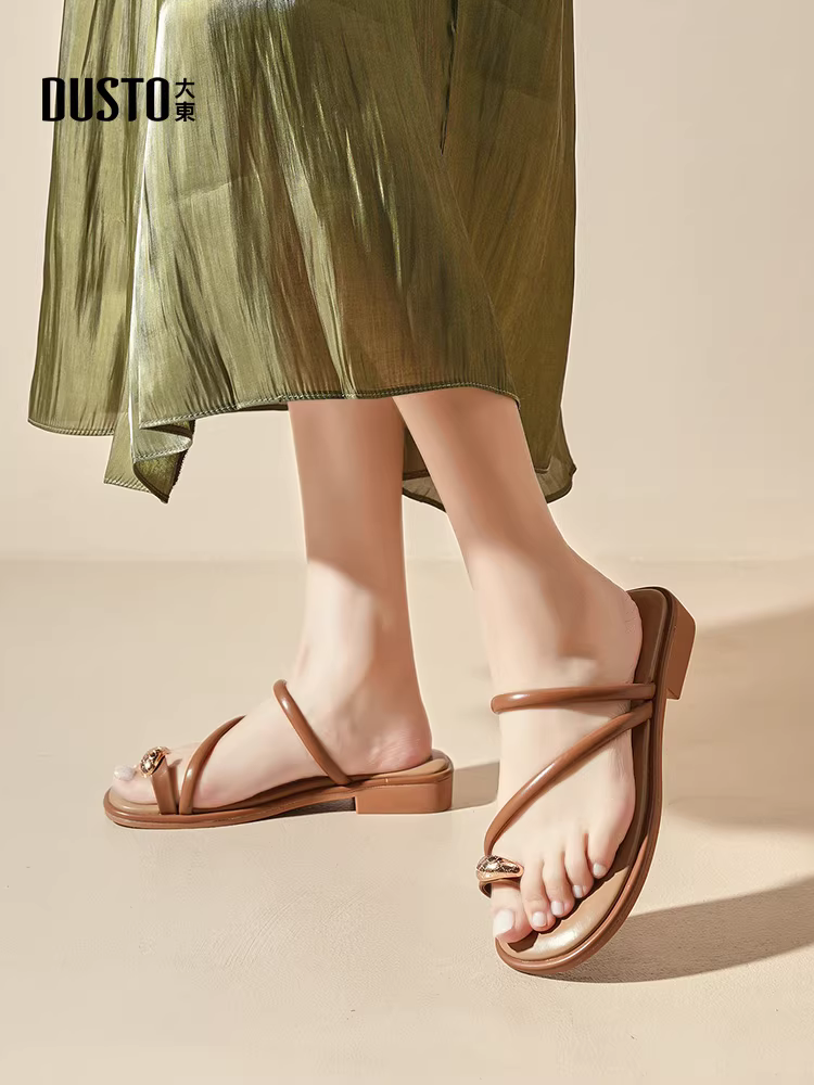 Dép quai ngang mùa hè dành cho nữ Dadong, kiểu Pháp mới 2025, dép quai ngang đế thấp dành cho nữ.