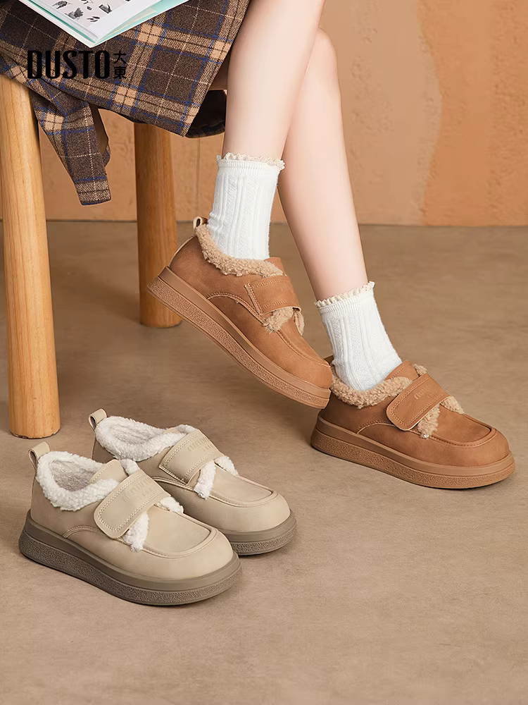Giày nữ đế dày lót lông đi ngoài trời, giày mùa đông mới 2025 có thêm lớp lông cừu, kiểu Birkenstock, ủng mùa đông ấm áp.
