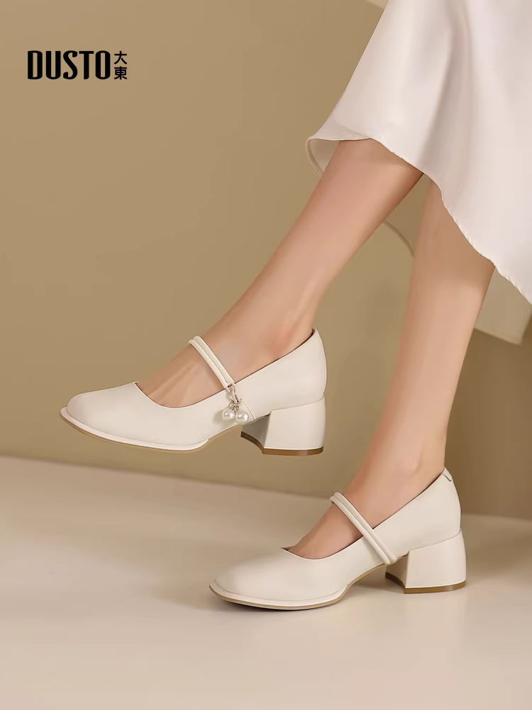 Giày cao gót đế thô Dadong dành cho nữ 2025 kiểu dáng thu mới phong cách nhẹ nhàng giày đơn phối chân váy giày nữ kiểu Mary Jane Pháp