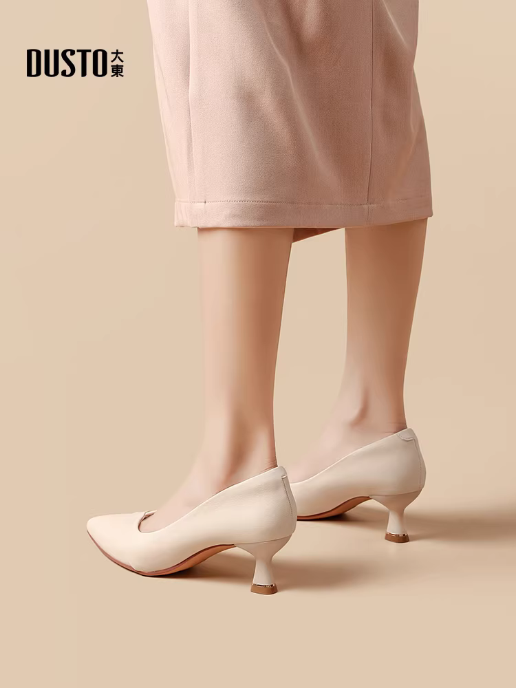 Giày cao gót mũi nhọn Dadong thanh lịch dành cho nữ, mẫu mới thu 2025, màu đen, giày công sở, giày đi làm, giày đơn giản.