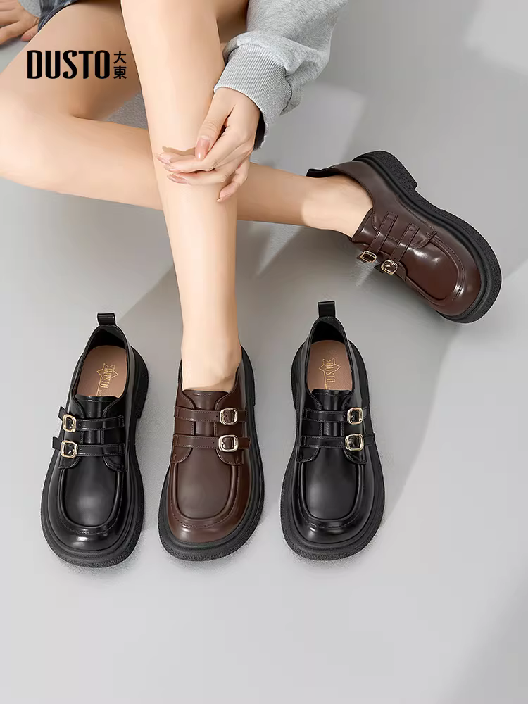 Giày lười đế dày Dadong dành cho nữ, giày nữ mới phổ biến mùa thu đông 2025, giày da nhỏ đa năng màu đen phong cách Anh, giày JK.