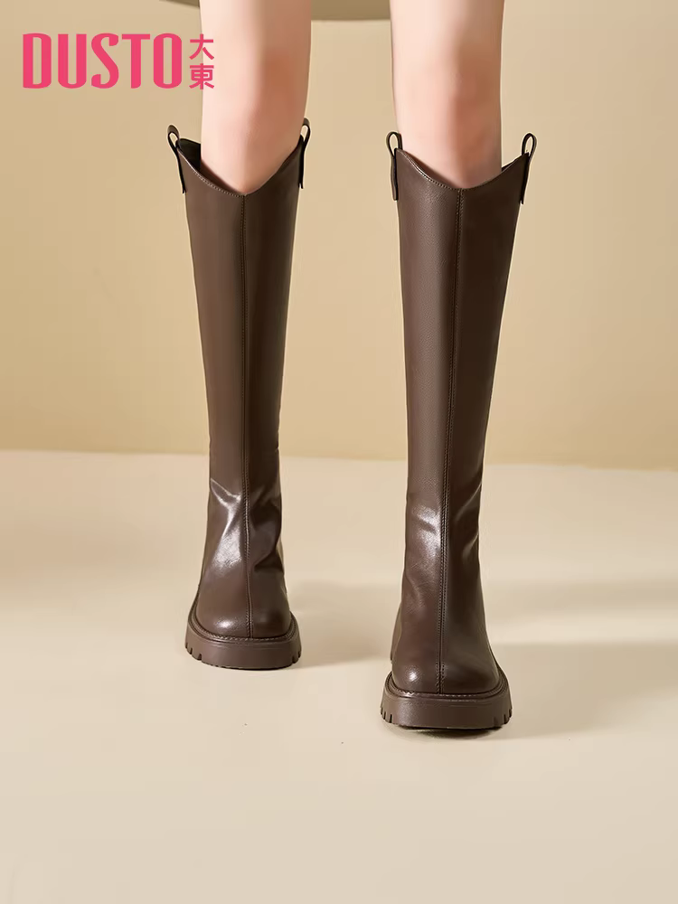 Giày bốt Dadong Maillard dành cho nữ, kiểu mới thu đông 2025, bốt cao cổ đế dày màu nâu dành cho người nhỏ nhắn, bốt ôm dáng, bốt cưỡi ngựa.