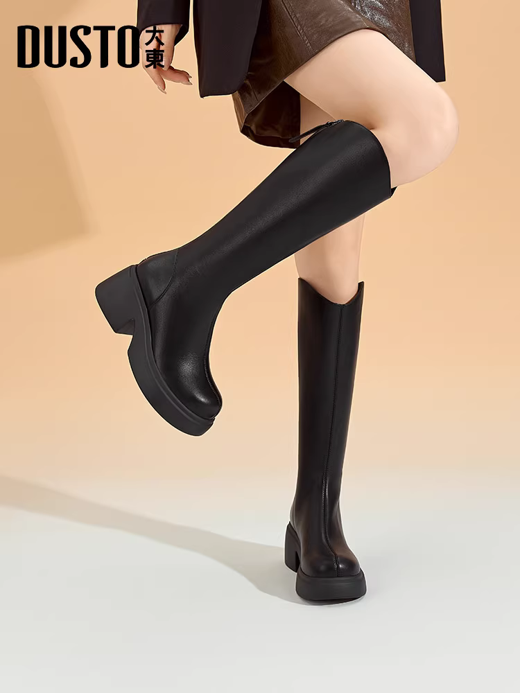 Giày bốt Melard màu cà phê Dadong dành cho nữ, bốt dài phổ biến mới năm 2025 dành cho nữ, bốt dài đế dày mùa thu đông dành cho phụ nữ nhỏ nhắn.