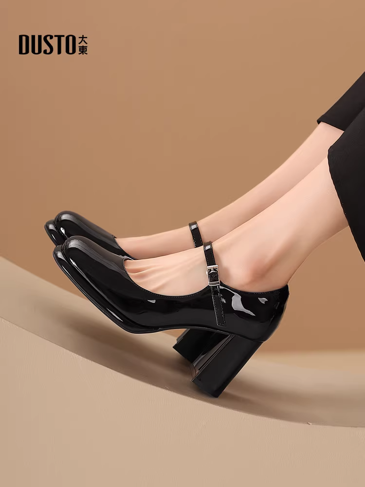 Giày cao gót đế thô Dadong dành cho nữ, mẫu mới thu 2025, kiểu Pháp, giày Mary Jane, phối cùng chân váy