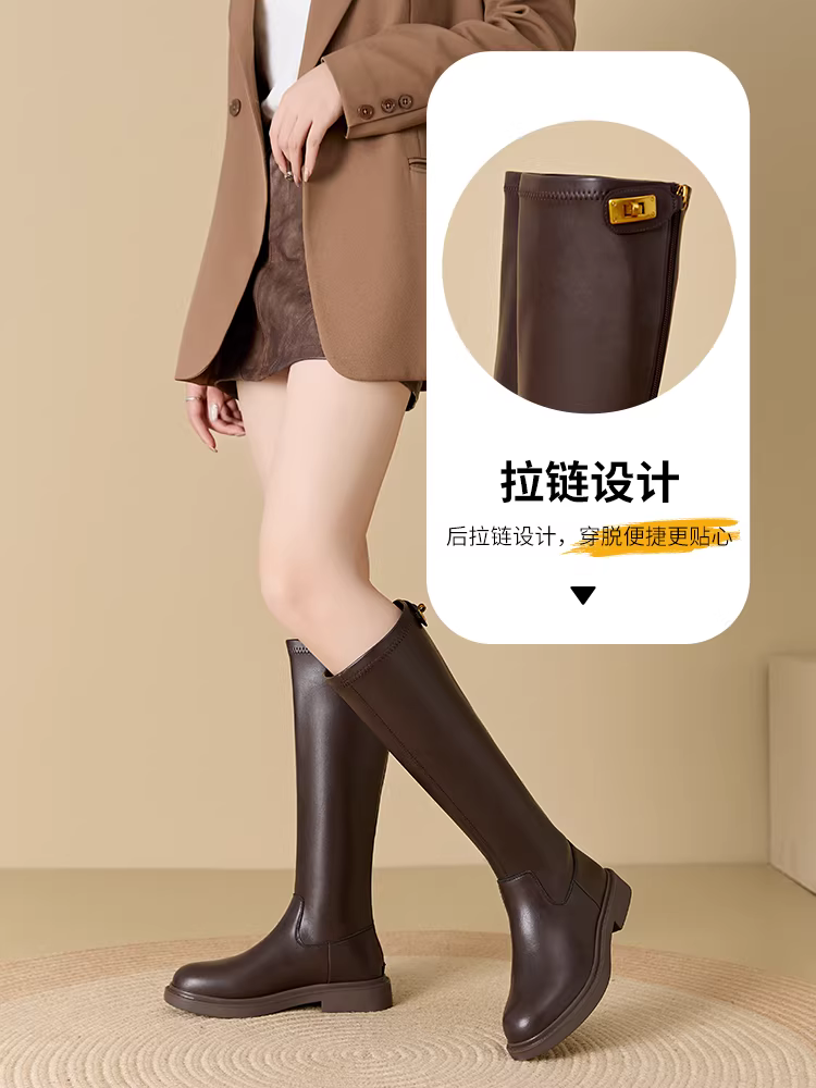 Giày bốt cao cổ đen Dadong dành cho nữ, kiểu dáng mới thịnh hành mùa thu đông 2025, bốt cao cấp, bốt cao cổ thon gọn, bốt đi xe.