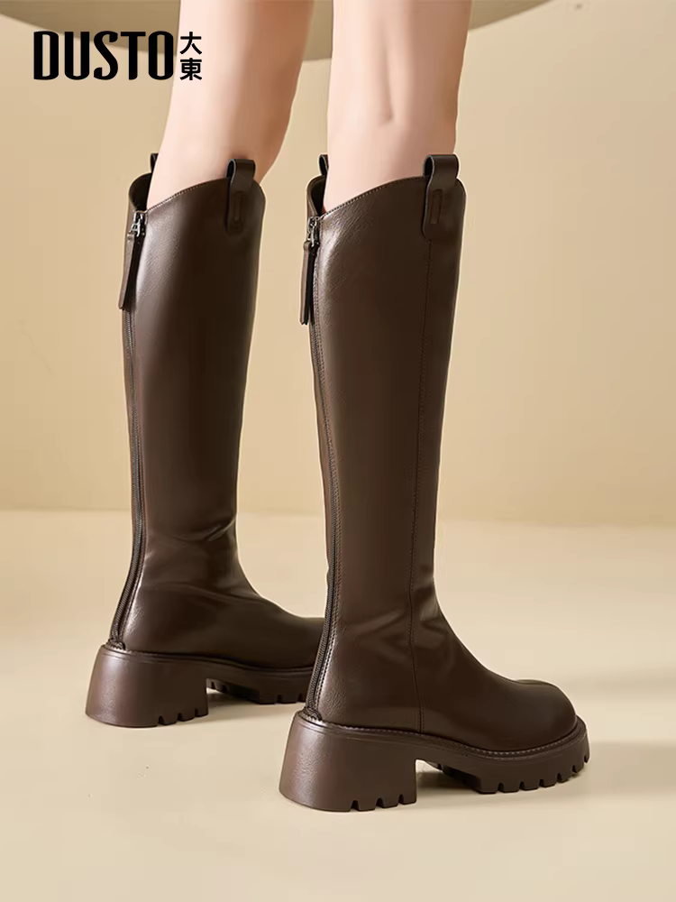 Giày bốt Dadong Maillard dành cho nữ, kiểu mới thu đông 2025, bốt cao cổ đế dày màu nâu dành cho người nhỏ nhắn, bốt ôm dáng, bốt cưỡi ngựa.