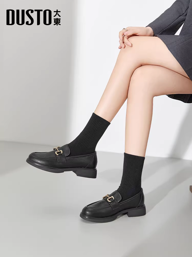 Giày Loafer đen Dadong nữ 2025 kiểu Anh mới thu đông, đa năng, gót dày, giày da nhỏ, đế dày, đế mềm, giày đơn.
